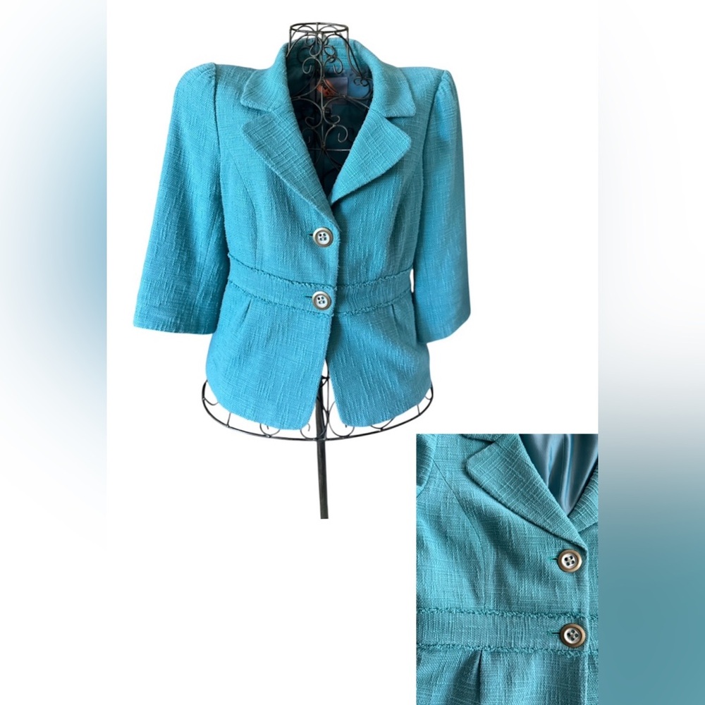 CLASSIQUES ENTIER WOMEN SIZE M BLAZER, jacket ,cotton teal blue